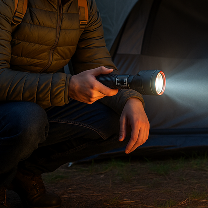 3000-lumen rechargeable flashlight with an adjustable beam and SOS mode (view 5).
