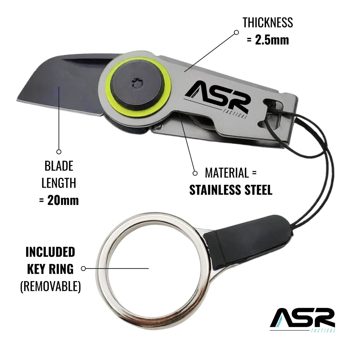 ASR Tactical 2.25 Inch Small Zipper Stainless Steel Folding Pocket Knife EDC Gear Survival Tools, Titanium Grey
