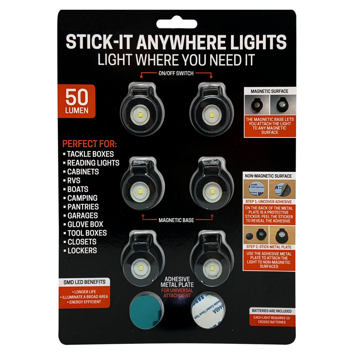 Mini Stick On LED Lights 6 Pack Battery Operated Puck Lights with Magnet and Adhesive for Camping Gear RV Tool Boxes