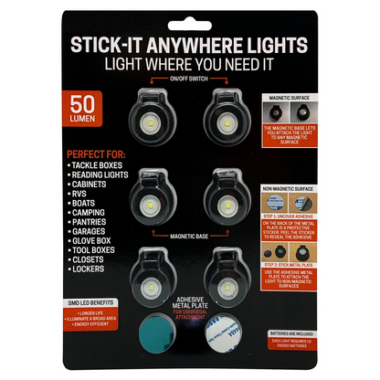 Mini stick-on LED puck lights with magnets and adhesive backing, 6-pack (view 6).