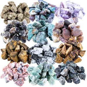 Genuine gemstone paydirt bag with raw stones across 12 rock types for collecting.