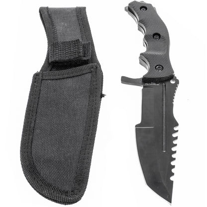 huntsman all black tactical knife with sheath