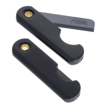 Mini folding ceramic razor blade survival tool for EDC and survival kits.