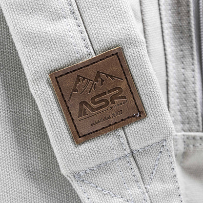 close detailed shot of ASR Outdoor's logo on a backpack