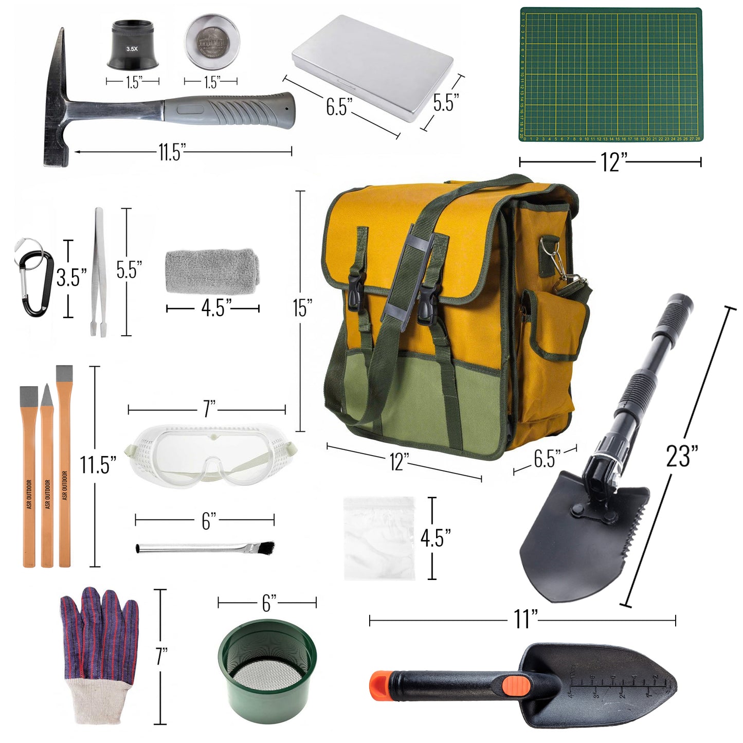 40pc Deluxe Geology Rock Hounding Kit with Mining Tools and Musette Tool Bag