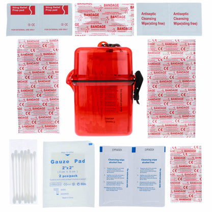 50-piece first aid kit in a waterproof plastic case for emergencies (view 2).