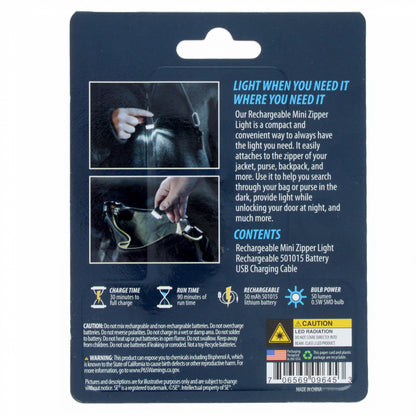 Compact 50-lumen mini zipper light with a keychain for camping and EDC (view 7).