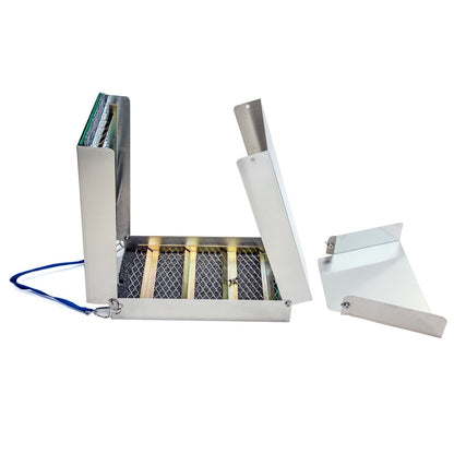 50-inch folding aluminum gold sluice box with steel riffles and pre-installed miners moss.