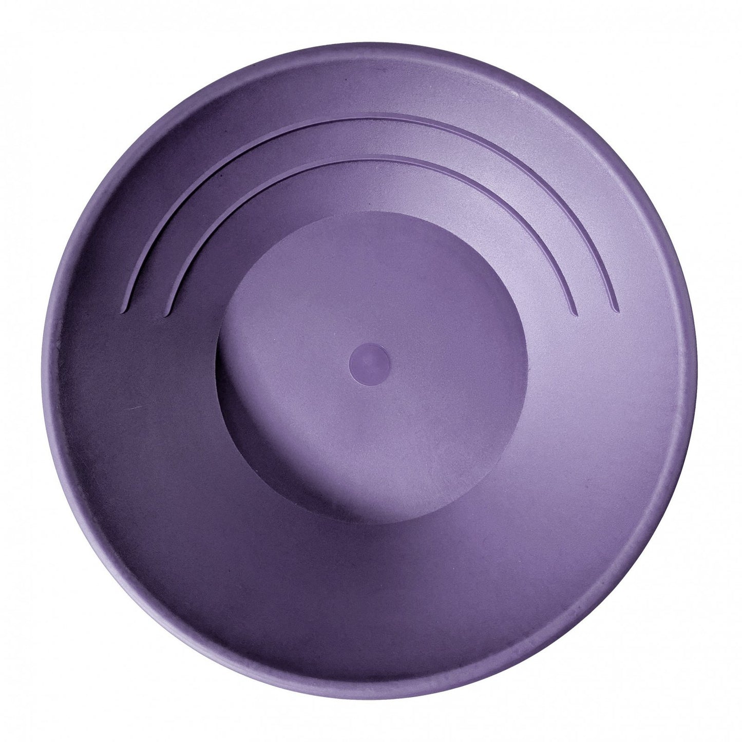 Image shows a photo of a traditional single riffle gold pan in purple colorway.