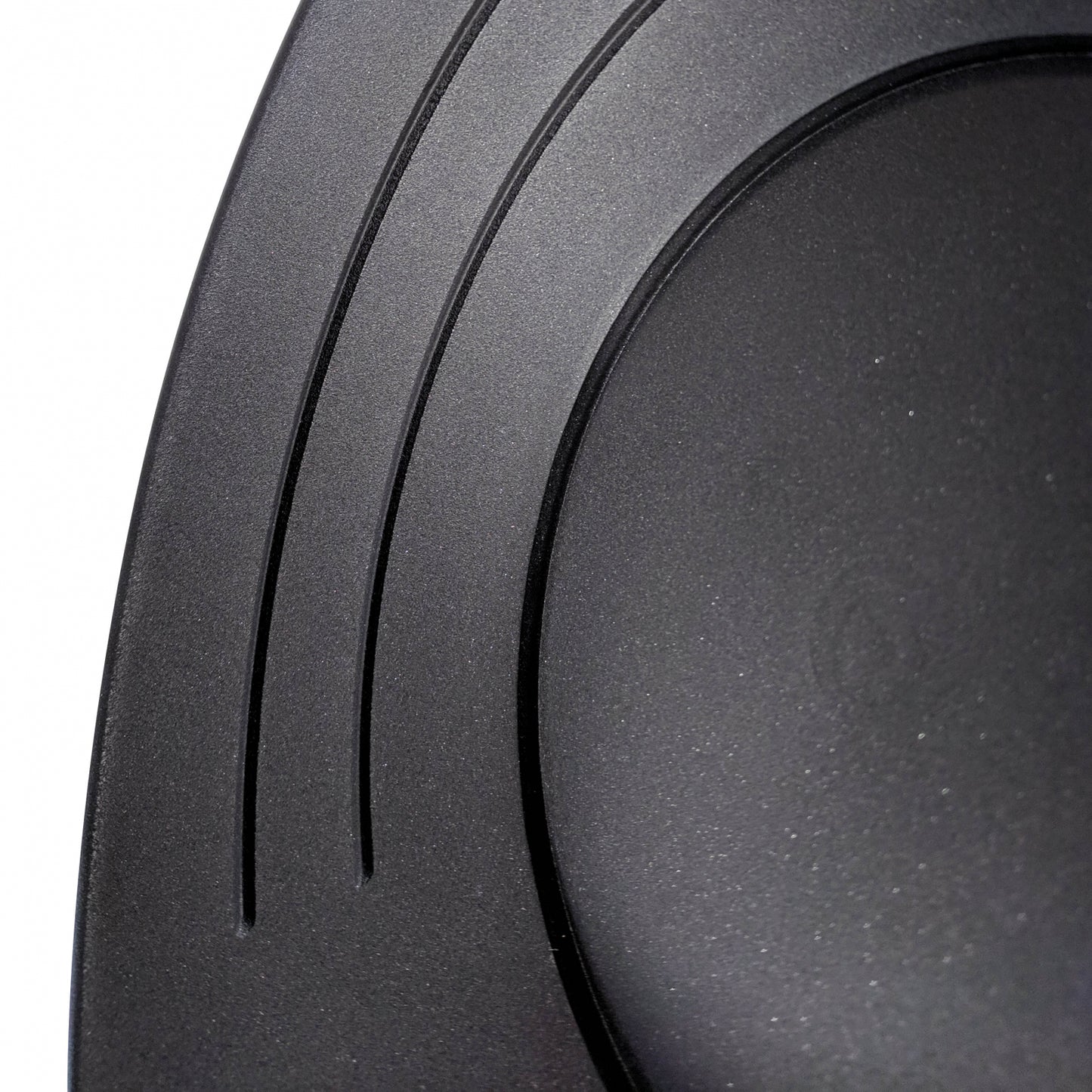 Image shows a detailed view of the ridges on the side of a single riffle gold pan in black colorway.