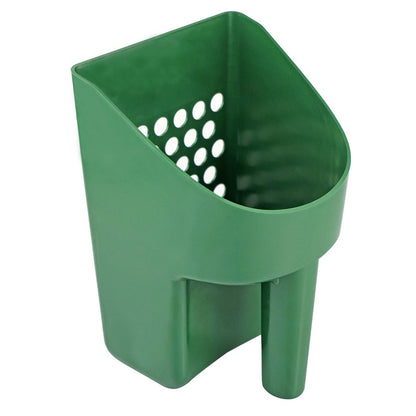 8.5-inch large plastic sand scoop with sifting holes for metal detecting and beach treasure hunting.