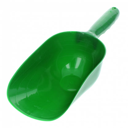 Green lightweight gold panning hand scoop trowel with an etched depth gauge.