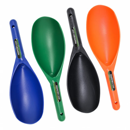Large plastic gold panning sand scoop hand trowel with an etched depth gauge.