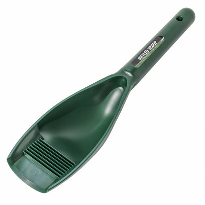 Green 12.5-inch prospectors sand scoop with built-in riffles for catching gold while digging.