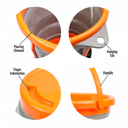 collapsible rubber bucket for outdoor collection of fish, water, or gold panning