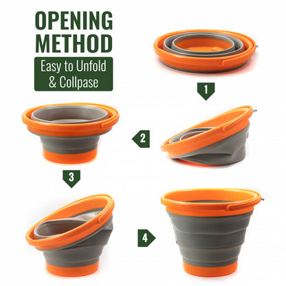 collapsible rubber bucket for outdoor collection of fish, water, or gold panning