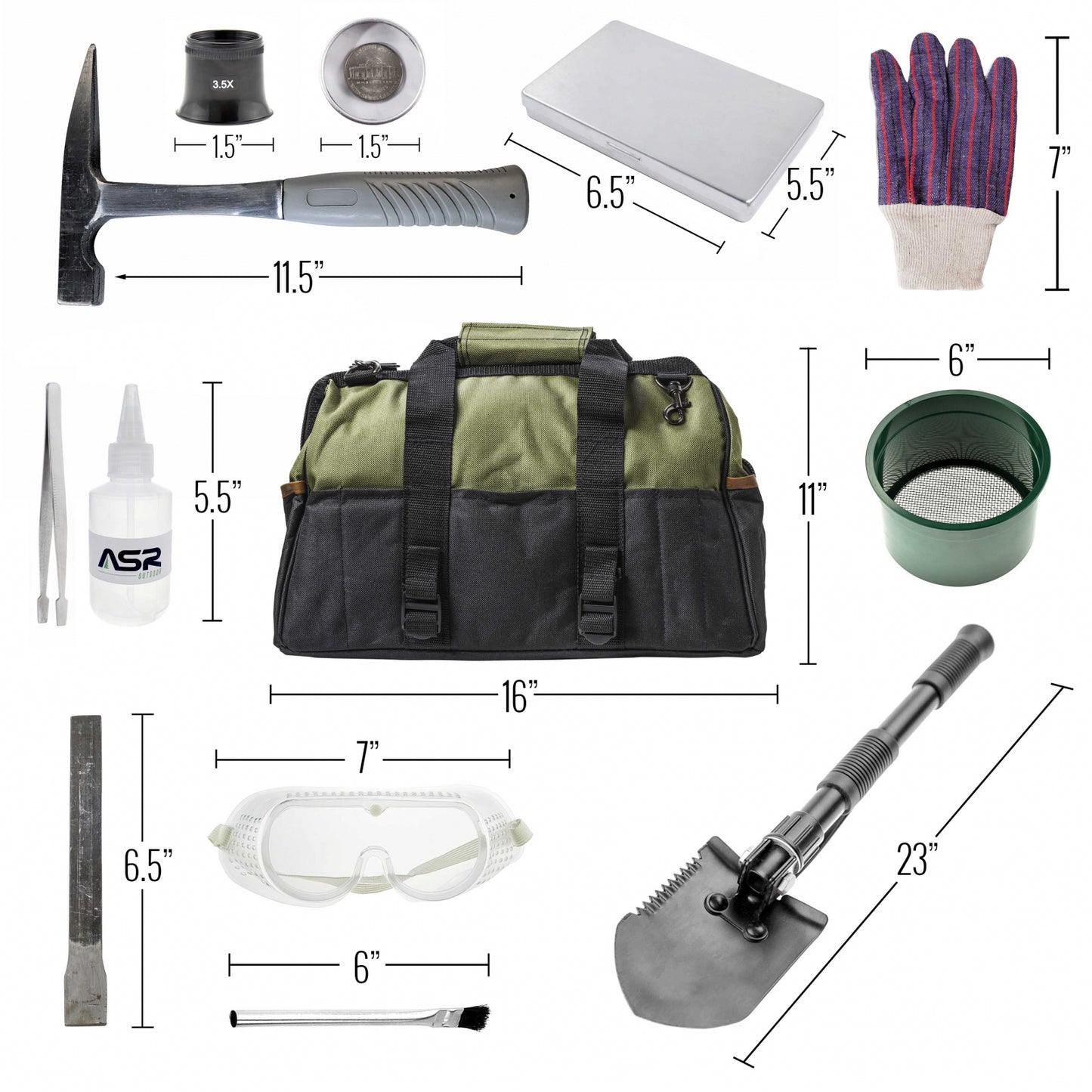 13pc Beginner Geology Rock Hounding Kit with Mining Tools and Carry Bag
