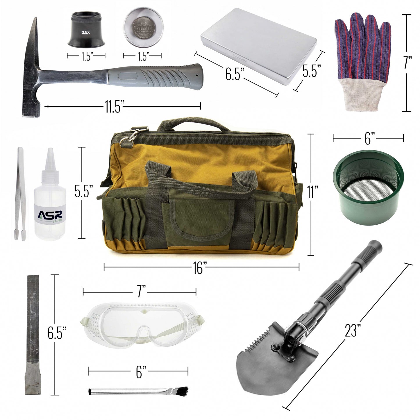 13pc Geology Rock Hounding Kit with Mining Tools and Deluxe Carry Bag