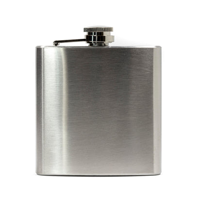 6oz brushed stainless steel and chrome screw-top pocket hip flask.