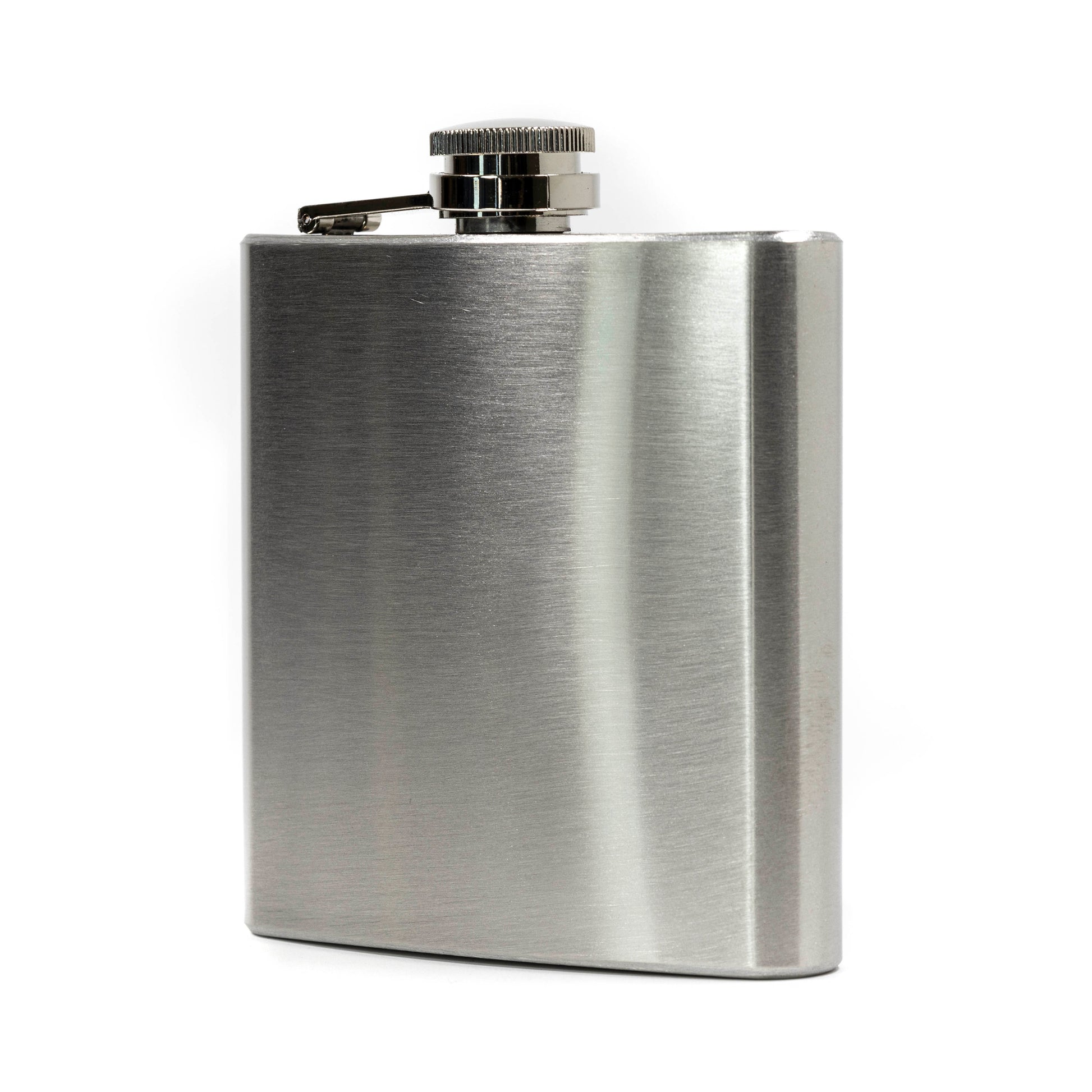 Stainless steel flask on a white background
