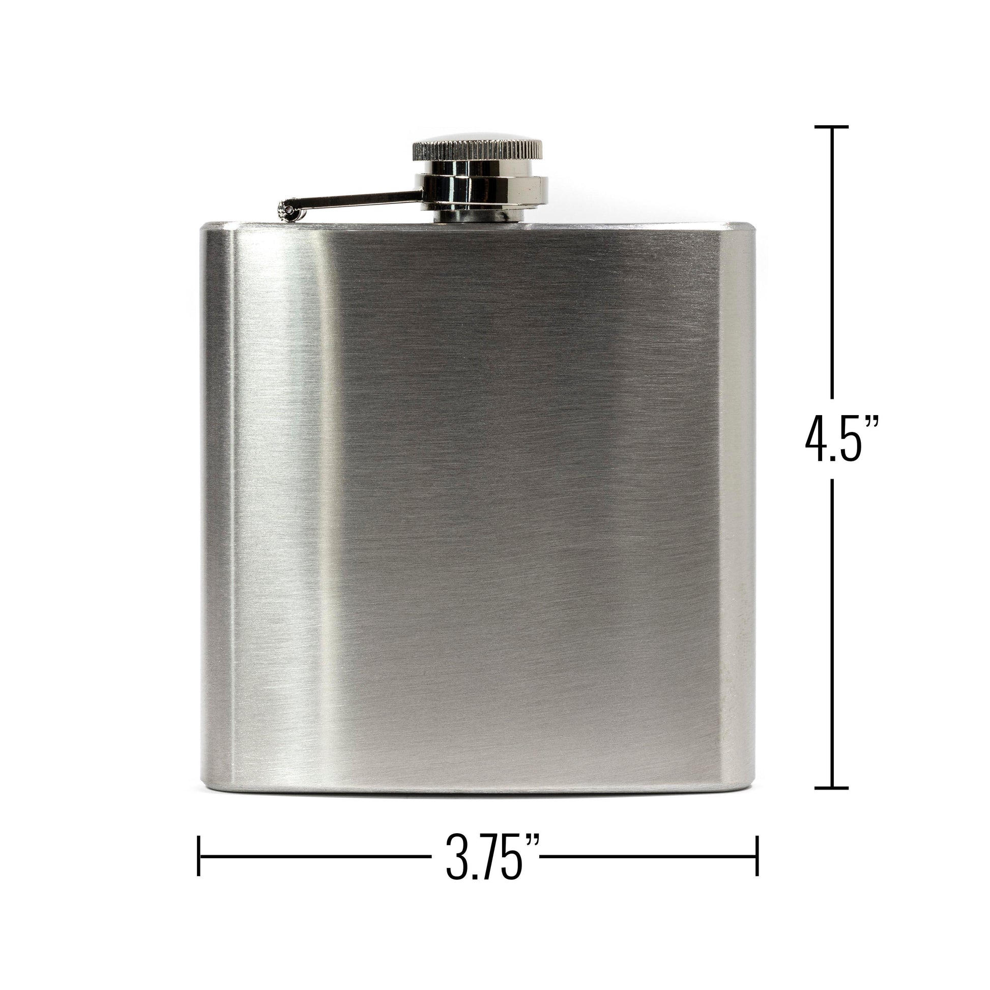 Compact 6oz Stainless Steel Hip Flask with 4.5 inch height and 3.75 inch width