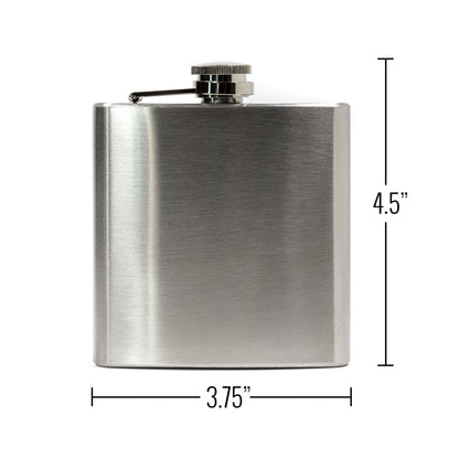 Compact 6oz Stainless Steel Hip Flask with 4.5 inch height and 3.75 inch width