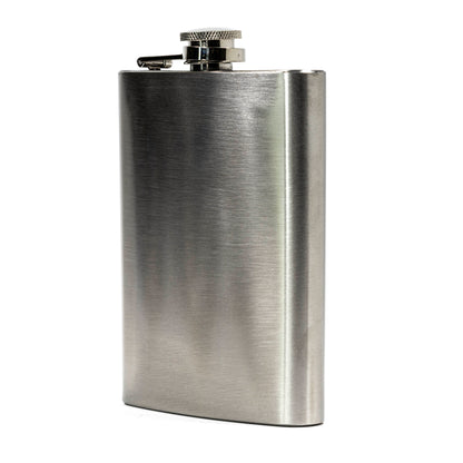 8oz brushed stainless steel and chrome screw-top pocket hip flask.