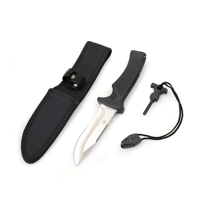 3-in-1 survival pocket knife with a built-in fire starter and emergency whistle.