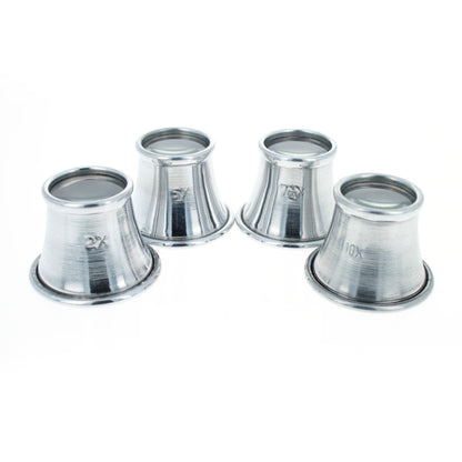 4-piece aluminum eye loupe set in 2.5x to 10x magnification for rock hounding (view 2).