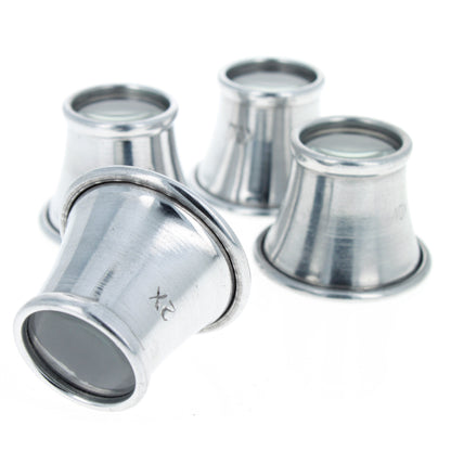 4-piece aluminum eye loupe set with 2.5X to 10X magnification for rock hounding.