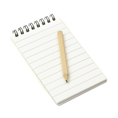 Waterproof pocket notebook with 50 all-weather sheets and a pencil (view 1).