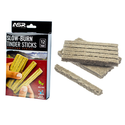 12-pack of water-resistant slow-burning tinder sticks for starting campfires.