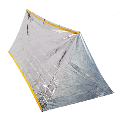 Two-person reflective waterproof emergency survival shelter tent.