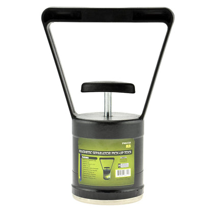Magnetic black sand separator pick-up tool with a quick-release handle for gold prospecting cleanup.