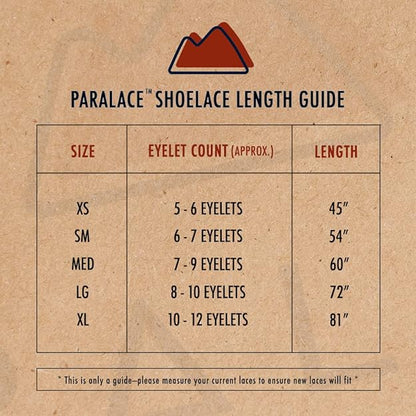 Paralace shoelace length guide on a brown background