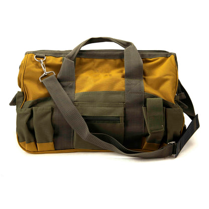 Weather-resistant nylon rock hounding tool bag with a shoulder strap (view 5).