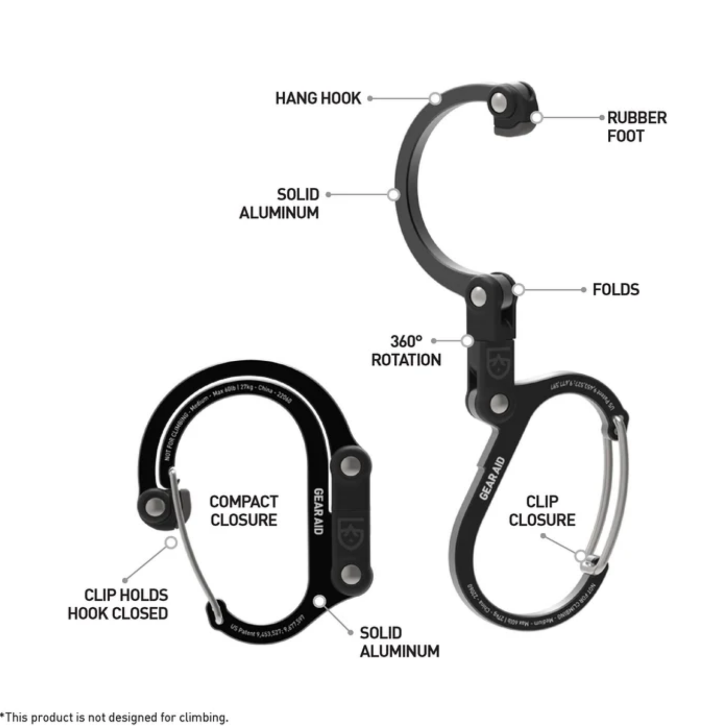 HEROCLIP Carabiner Clip and Hook for Camping, Backpack and Garage by Gear Aid (MEDIUM)