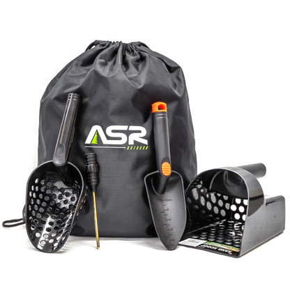 5-piece metal detecting tools kit with a drawstring backpack (view 1).