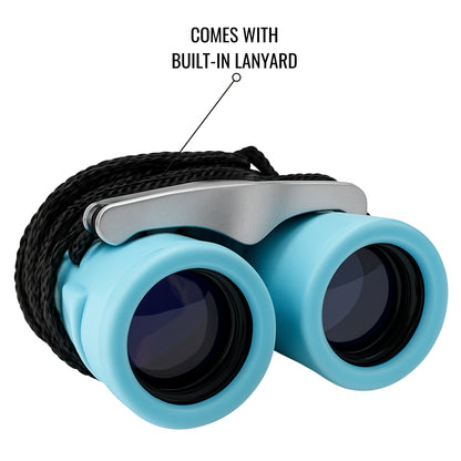 Kids 8x compact binoculars in blue with a lanyard for outdoor travel (view 2).