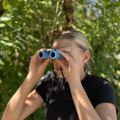 Kids 8x compact binoculars in blue with a lanyard for outdoor travel (view 5).