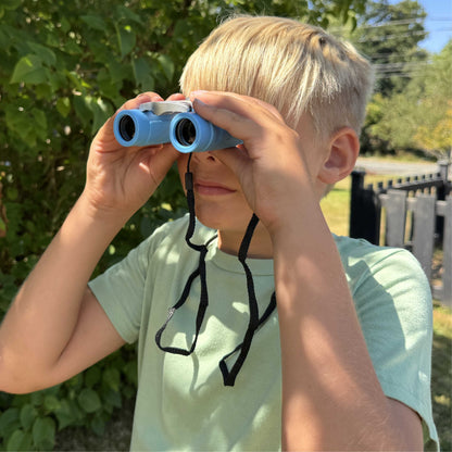 Kids 8x compact binoculars in blue with a lanyard for outdoor travel (view 3).