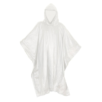 Clear lightweight emergency rain poncho for camping and hiking.