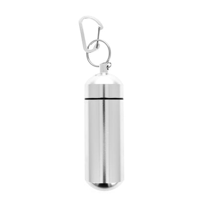 Jumbo aluminum waterproof EDC storage container with a screw top and carabiner clip.