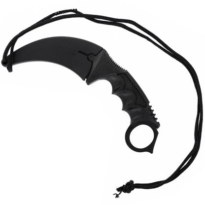 All black karambit curved blade knife handle made to fit hand