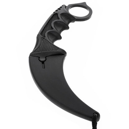 All black karambit curved blade knife handle made to fit hand