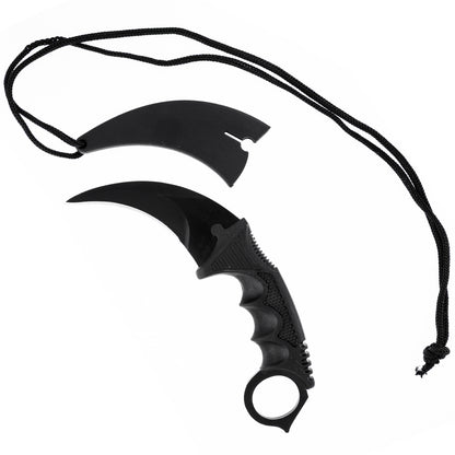 All black karambit curved blade knife handle made to fit hand